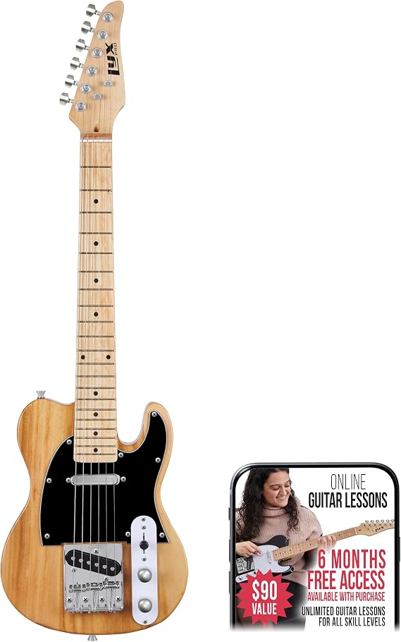 LyxPro 30 Electric Guitar TL Series, Full-Size Paulownia Wood Body, 3-Ply Pickguard, C-Shape Neck, Ashtray Bridge, Quality Gear Tuners, 3-Way Switch & Volume/Tone Controls, 2 Picks Included, Natural