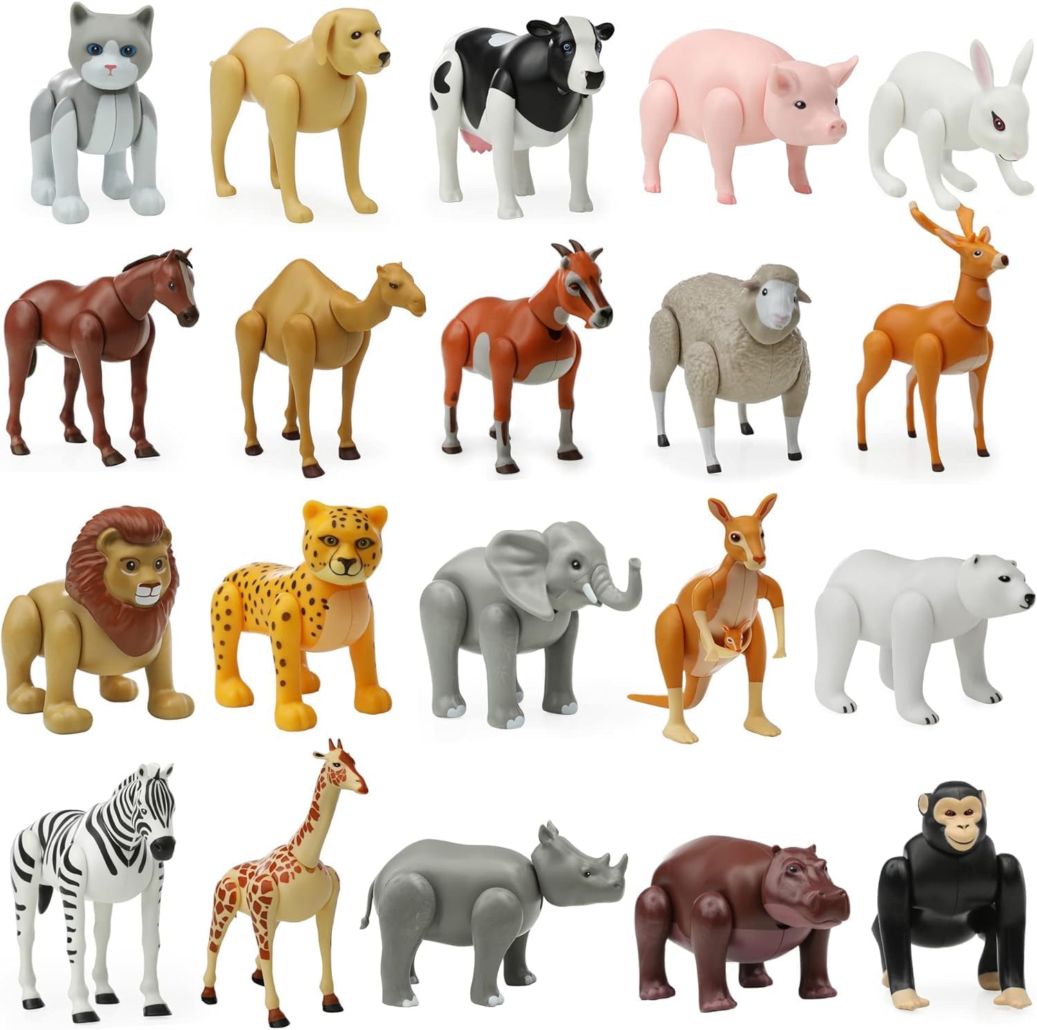 Beverly Hills Farm Animal Toys and Safari Animal Figurines Set of 20, Moveable Joints Farm Animal Toys for Toddlers, Large, Realistic Animal Figures, Doll Collection Sweet Lil Family