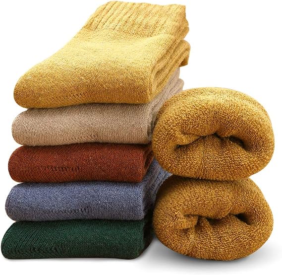MOSOTECH 5 Pairs Thermal Socks for Women - Thick Cushioning Inner, Lock in Warmth, Ladies Winter Cosy Breathable Crew Boot Socks for Walking Casual