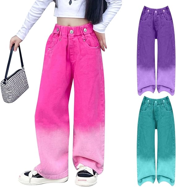 Cargo Pants for Teen Girls Kids Girls Baggy Jeans Star Print Loose Denim Wide Leg Pants Girls Sweatpants