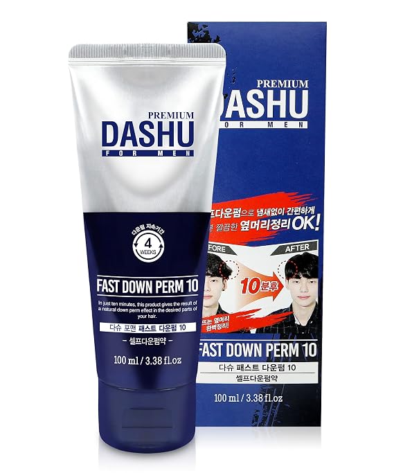 DASHU Down Perm for Men 3.38oz - Korean Fast Down Perm Kit, Hair Relaxer & Straightener, Side Hair Flattener, 10-Minute DIY At Home Perm, Semi-Permanent (3-4 Weeks)