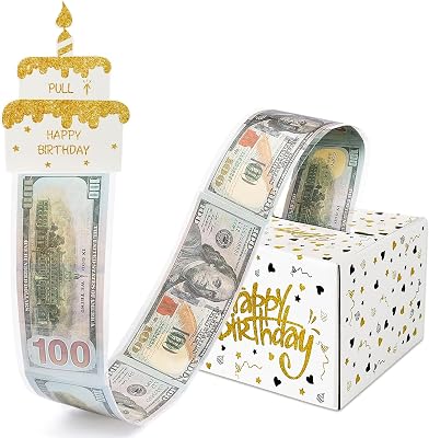 Money Box for Cash Gift- Birthday Money Pull Box - Fun Money Gift Ideas, Perfect Cash Birthday Gifts for Kids, Her, Wife, Mom, Girls, Daughter, Women, and Men - White
