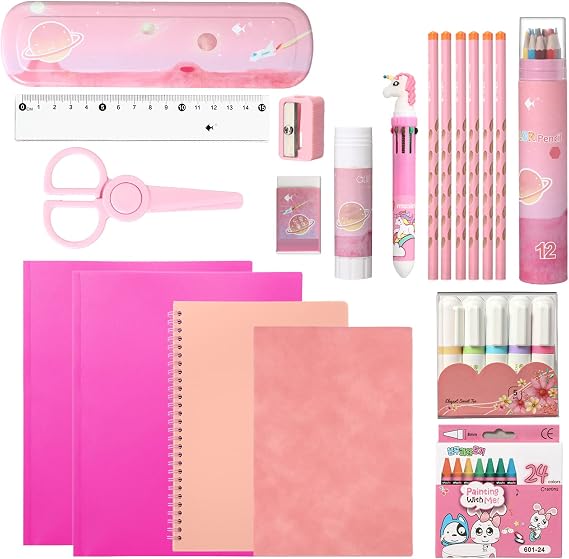 Sabary 58 Pcs Back to School Supply Bundle Kit for Girls Grades K-12, Pink