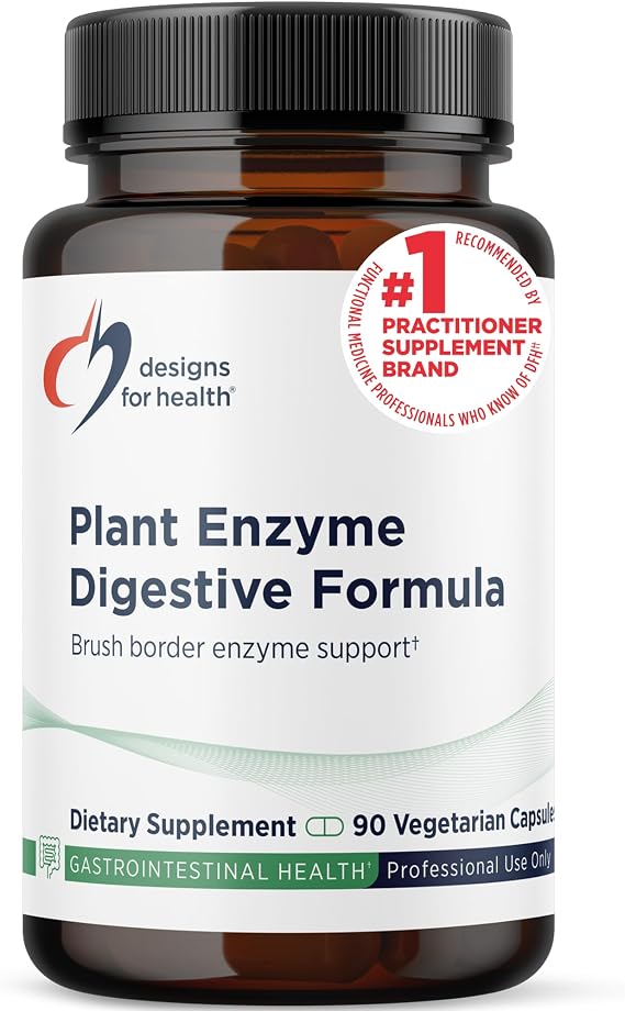 Designs for Health Plant Enzyme Digestive Formula - Vegetarian Digestive Enzymes Supplement - Gut Support with Hemicellulase, Protease + More - May Support Occasional Gas + Bloating (90 Capsules)