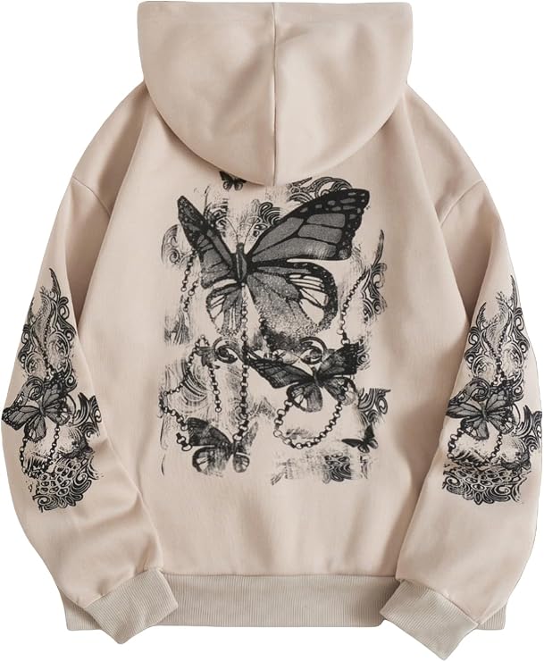 SOLY HUX Women's Graphic Hoodies Heart Print Drawstring Long Sleeve Pocket Sweatshirt Pullover Tops