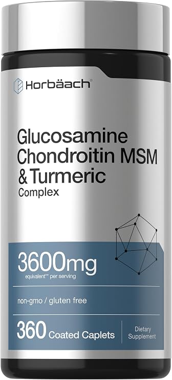 Horbaach Glucosamine Chondroitin MSM | 360 Caplets | Advanced Formula with Turmeric | Non-GMO, Gluten Free