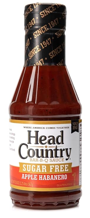 Head Country Sugar Free Bar-B-Q Sauce, Apple Habanero | Gluten Free BBQ Sauce With No Allergens & Zero Sugar | Sweet Apple & Spicy Habanero BBQ Sauce For Chicken, Pork & Ribs | 20 Ounce, Pack of 1