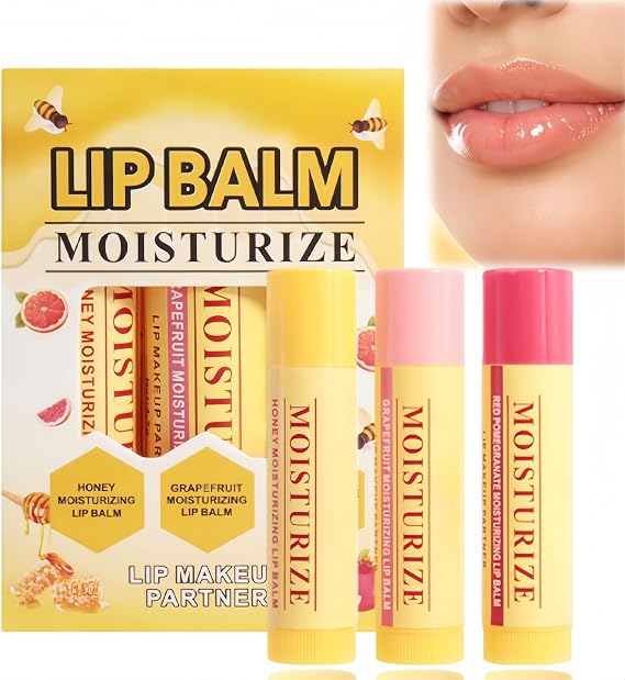 3 Pcs Lip Balm Gift Set,Bees Lip Balm Set Multipack,Bees Lip Balm Multipack,Bees Lips Balm Multipack with 3 Fruity Flavours Natural Formula,Fruit Flavoured Moisturising Lip Care Set,Daily Lip Care