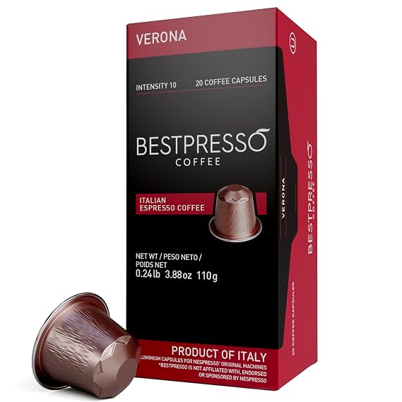 Bestpresso Coffee for Nespresso Original Machine 120 Aluminum pods Certified Genuine Espresso Verona Blend (High Intensity) Pods Compatible with Nespresso Original