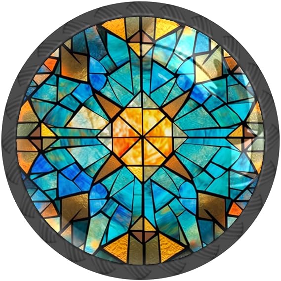 4 Pack Cabinet Knobs Stained Glass Mandala Star Drawer Knobs for Kitchen | 1.37'', Vintage Blue Amber Knobs, Decorative Glass Drawer Pulls, for Dresser, Vanity, Cupboard, Closet Door & Wardrobe