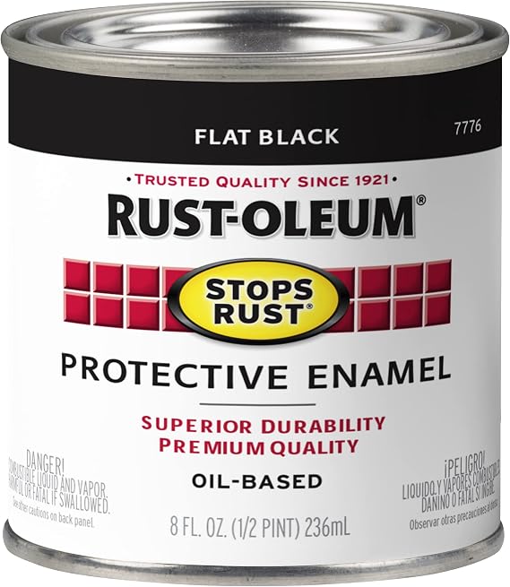 Rust-Oleum 7776730 Stops Rust Brush On Paint, Half Pint, Flat Black