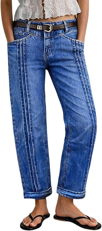 Flamingals High Waist Crop Straight Leg Loose Fit Jeans for Women