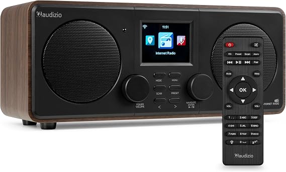 Audizio Foza Internet Radio WiFi DAB Radio with Bluetooth Remote Control 50 Watt FM AUX in USB MP3 Headphone Connection DAB+ Radio Kitchen Radio Dual Alarm Sleep Timer - Wood