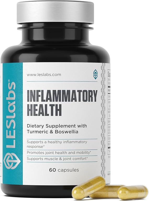 LES Labs Inflammatory Health Joint Support, Muscle Function & Relaxation, Mobility- Turmeric, Boswellia, Quercetin, Ginger & CoQ10- Non-GMO Supplement- 60 Capsules