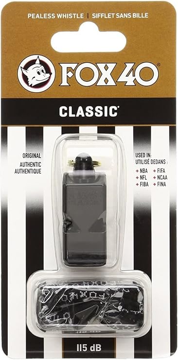 Fox 40 Classic Official Whistle with Break Away Lanyard (Black)