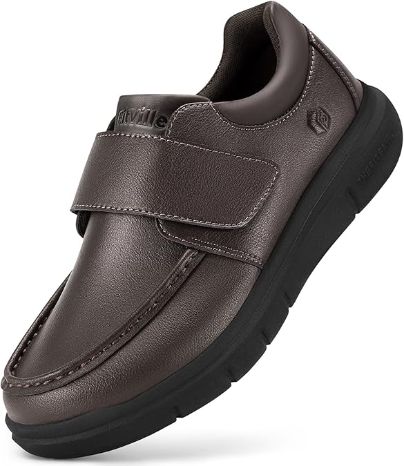 FitVille Wide Diabetic Walking Shoes for Men Leather Oxford Comfortable Dress Business Casual Shoes Sneakers for All-Day Comfort