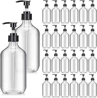 Tessco for You 24 Pcs Clear Soap Dispenser Empty Plastic Pump Bottles Refillable Shampoo Container for Hand Sanitizer Soap Lotion Body Wash Conditioner Bathroom Kitchen Travel, 16.9oz
