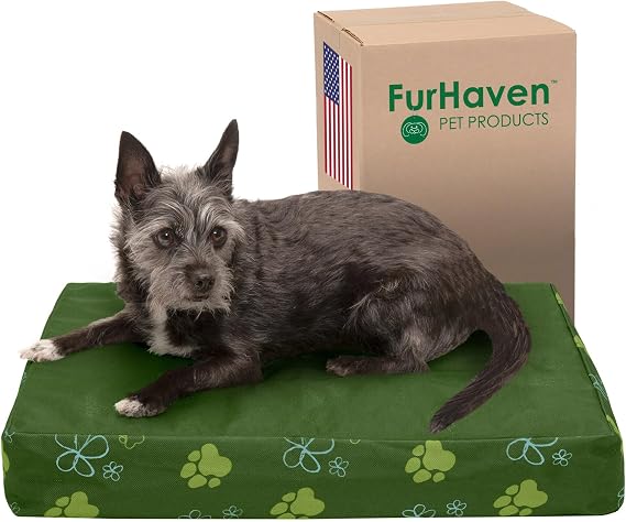 Furhaven Water-Resistant Cooling Gel Dog Bed for Small Dogs w/ Removable Washable Cover, For Dogs Up to 20 lbs - Indoor/Outdoor Garden Print Mattress - Jungle Green, Small
