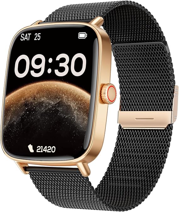 TOOBUR Smartwatch Women Men Pedometer Fitness Watch Black Gold