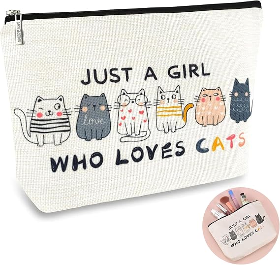 Cute Cat Gifts for Women - Canvas Cat Makeup Bags, Funny Cat Themed Toiletry Bags, Portable Travel Cosmetic Stuff Bag, for Teenage Girl Women Mom Lady