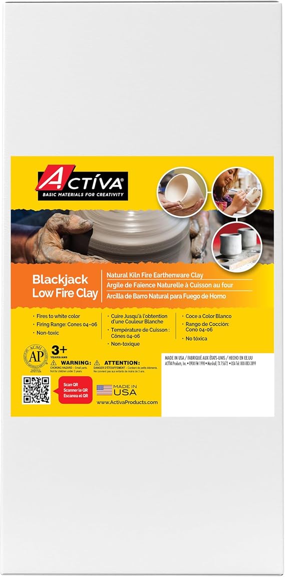 Activa Blackjack Earthenware Low Fire Clay, 25lb (11.3kg) - Natural Clay for Kiln Firing | Perfect for Creating Flower Pots, Sculptures, Arts & Crafts