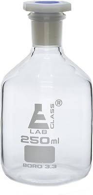 EISCO 250mL 8.4oz Glass Reagent Bottle with Acid Proof Polypropylene Stopper, Borosilicate 3.3 Glass Labs