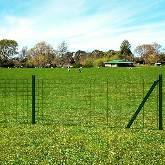 Euro Fence 82ftx3.3ft Green PVC Coated Steel Wire Fencing with Posts for Garden Animal Barrier and Outdoor Privacy Protection