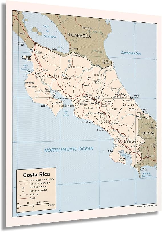 HISTORIX 1987 Costa Rica Map - 24x30 Wall Art