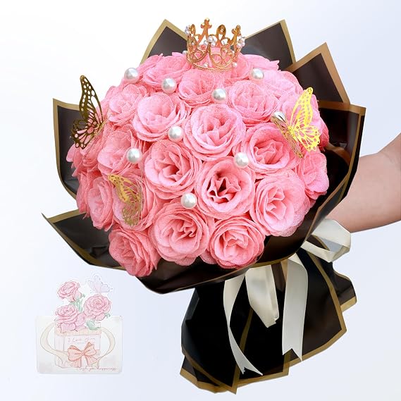 Glitter Roses Bouquet, 24 Pcs DIY Shiny Artificial Flowers with Stems
