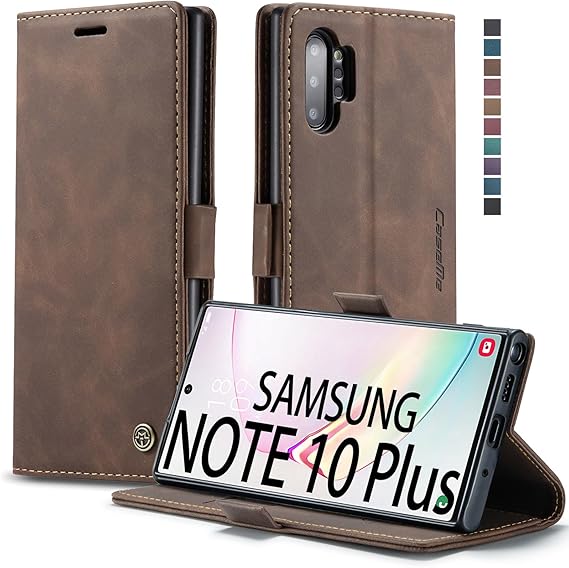 Samsung Galaxy Note 10+ Plus Wallet Case, Magnetic Stand Flip Protective Cover PU Leather Flip Case with ID & Credit Card Slots Cash Pockets for Samsung Galaxy Note 10 Plus 6.8 (Coffee)