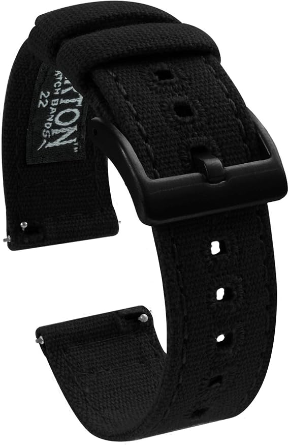 Barton Canvas Watch Band (18mm) | Quick Release Premium Canvas Strap with Black PVD Buckle | Breathable, Comfortable, Durable - Black