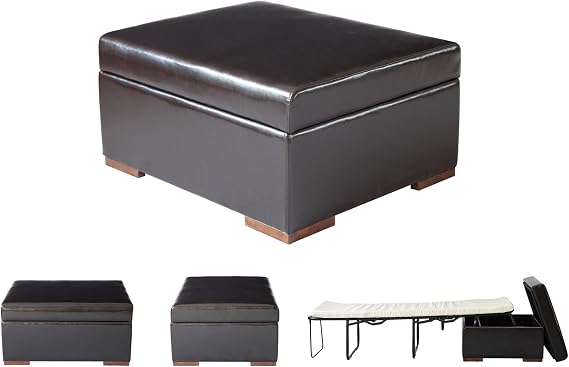 SpaceMaster iBED Convertible Ottoman Foldaway Bed Sleeper Cot Faux Leather Single Size, Dark Espresso Brown