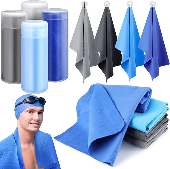 Tisancy 4 Pcs Swim Chamois Towels Diving Shammy, 26 x 17 Inch, Neutral