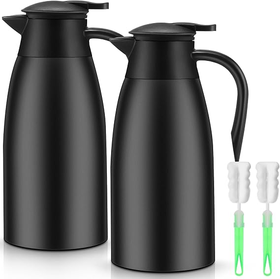 Uiifan 2 Pcs 68oz Thermal Coffee Carafe Double Wall Vacuum Flask, black