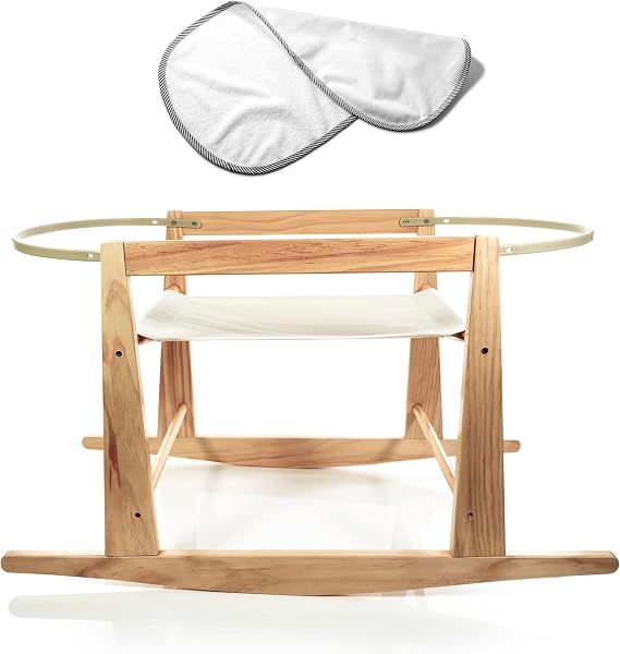 Moses Basket Stand - Wooden Rocking Moses Basket Stand for Baby Bassinets - Adjustable Bassinet Rocker Crafted From Natural Wood - Perfect For Newborns - Includes Bonus Change Mat -Basket Not Included