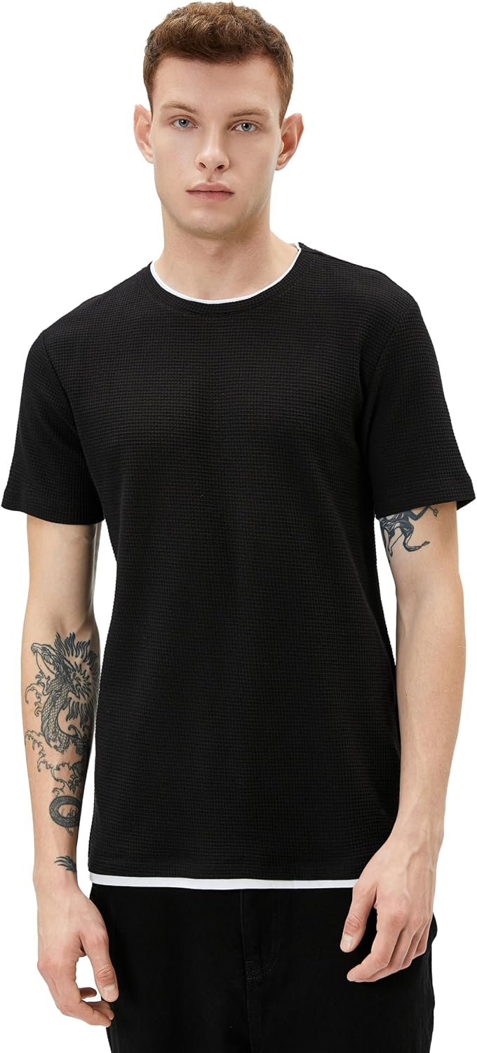 Basic T-Shirt Fabric Detailed Bicycle Collar Slim Fit Textured