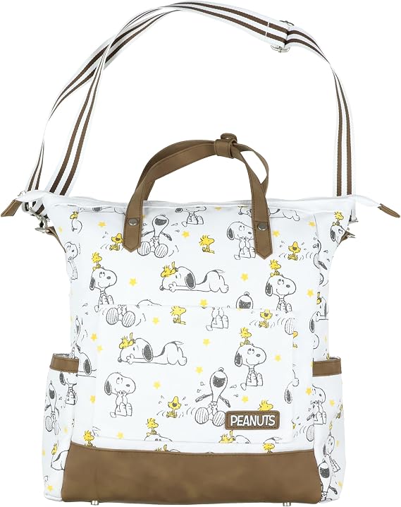 INTIMO Peanuts Convertible Totepack Snoopy and Woodstock Backpack with Carrying Handles and Shoulder Strap Faux Leather Bottom Bag 16"
