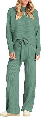 ANRABESS Womens Two Piece Outfits Crop Top Wide Leg Pants Cozy Knit Sweater Lounge Sets 2024 Fall Trendy Travel Clothes