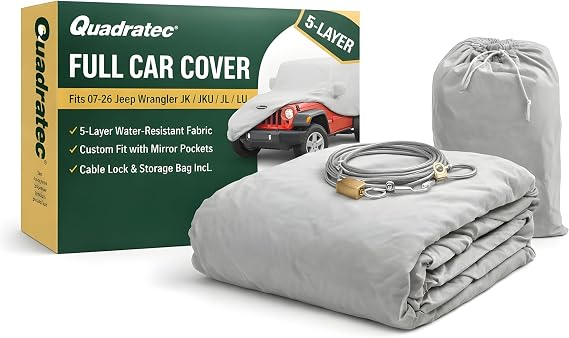 Quadratec Softbond 5-Layer Car Cover - Fits Jeep Wrangler JKU & JLU 2007-2023 - Jeep Cover Jeep Wrangler Cover Jeep Wrangler Rain Cover Jeep Rain Cover 4 Door - Includes Storage Tote