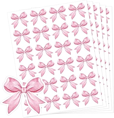 Anwyll Pink Bow Stickers - Coquette Bows Stickers 480Pcs Valentines Day Bow Sticker Self Adhesive Cute Watercolor Bowknot Girly Sticker for Water Bottle Envelope Seal Card Gift Baby Shower Party Decor