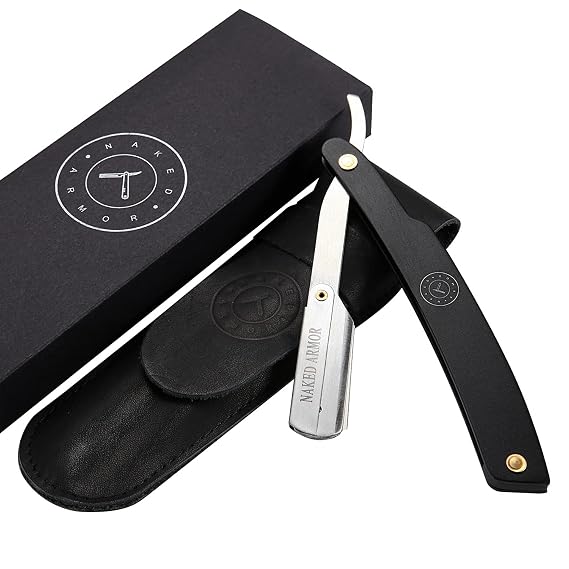 Naked Armor Samson Shavette Straight Razor, Replaceable Single Edge, Black | No Honing or Stropping Required, Metal Handle, Easy Blade Swap, Beginner-Friendly Wet Shave, Great for Beard Shaping & Edging