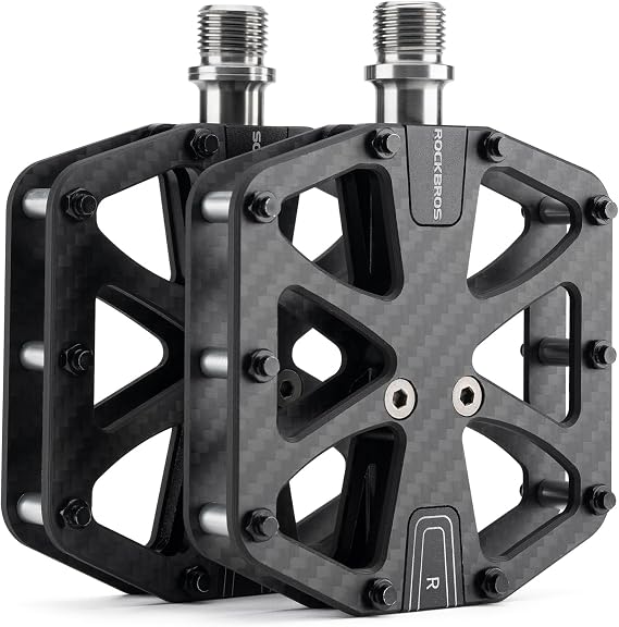 ROCKBROS Mountain Bike Pedals MTB Pedals Carbon Fiber 3 Bearing Lightweight Road Bicycle Pedals Non-Slip 9/16" Wide Flat Pedals