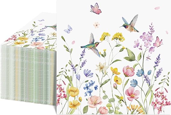 NatNarr 100 Pcs Wildflower Napkins, 5" Floral Cocktail Napkins