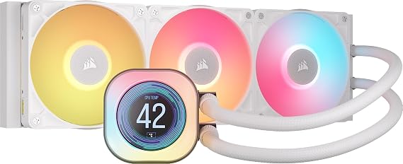Corsair iCUE LINK TITAN 360 RX LCD Liquid CPU Cooler – 360mm AIO – Low-Noise – FlowDrive Cooling Engine – Intel LGA 1851/1700, AMD AM5/AM4 – 3x RX120 RGB Fans – iCUE LINK System Hub Included – White