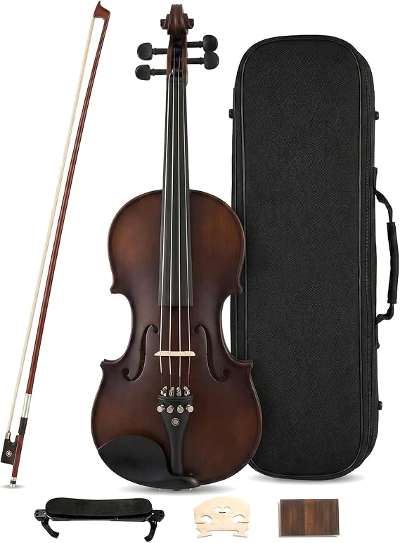 Violin 4/4 Handmade from Solid Spruce & Maple Wood with Ebony Fingerboard - Complete Set with Hard Case Bow & Accessories for Beginners and Advanced Players