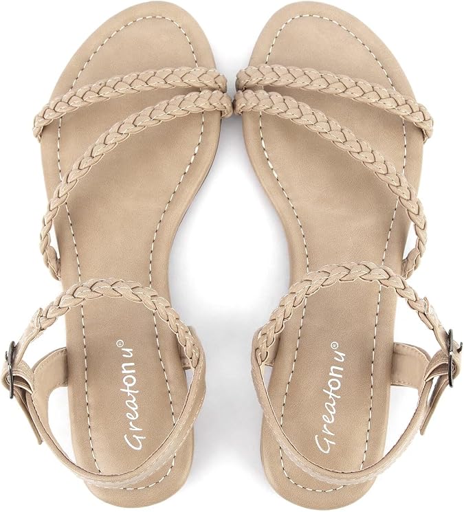 Greatonu Womens Flat Sandals Slip On Summer Gladiator Open Toe Braided Slingback Shoes