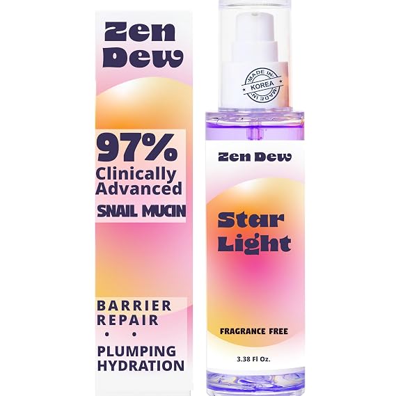 Clinically Advanced Korean Snail Mucin Serum - Star Light by Zen Dew (3.38 oz) Brightening, Anti-Aging & Hydrating K Beauty Face Serum for Glass Skin Glow Smoothing Korean Skin Care