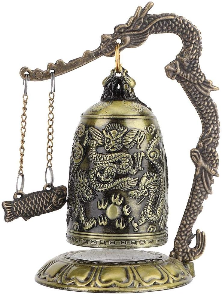 Vintage Dragon Bell, Small Carved Bronze Dragon Lock Bell for Feng Shui Ornament, Chinese Arts Crafts Collectibles Desk Decor for Home Office Collectors