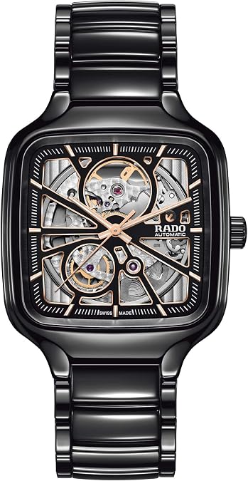 Rado - True Square Open Heart - Unisex Automatic Swiss Watch - 38mm Square Black Dial - Black High-Tech Ceramic Bracelet - R27086162
