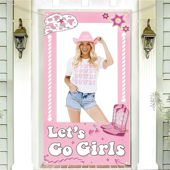 Western Party Decorations - Let's Go Girls Cowgirl Birthday Photo Booth Prop Wild West Pink Backdrop Bachelorette Party Decoration for Last Disco - 39.37 x 70.8